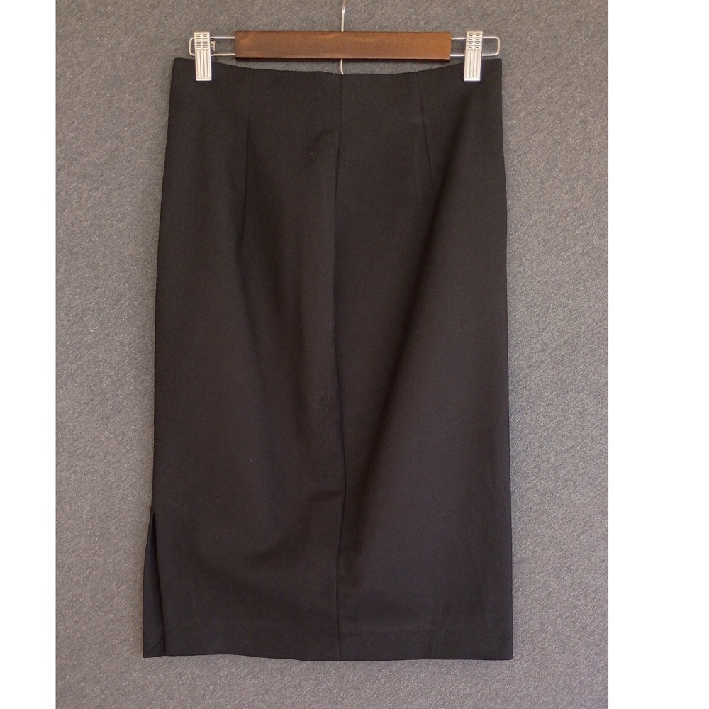 Zara Black Midi Pencil Skirt Side Slit Size S Office Workwear Cotton Blend